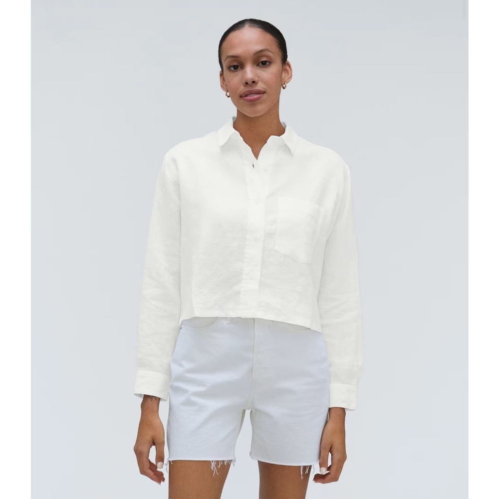 Everlane The Linen Way Short Shirt White Cropped Size Small